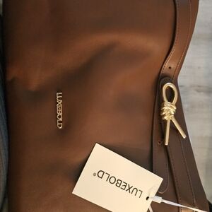Brown Leather Shoulder Bag with Gold Accent